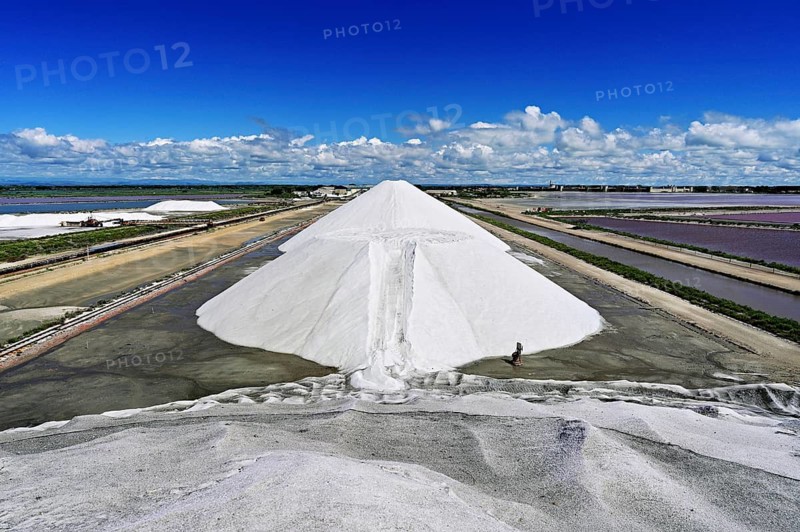 White salt cone, Salins du Midi, Aigues-Mortes, Camargue, southern France, France