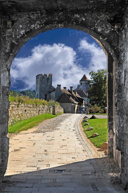 View through a gate of a part of the castle complex, Castle No. 48, Burghausen, Upper Bavaria, Germany