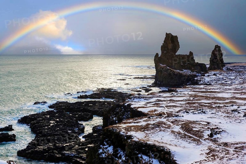 Rocks on the Atlantic coast, Snaefellsnes peninsula, rainbow, Iceland