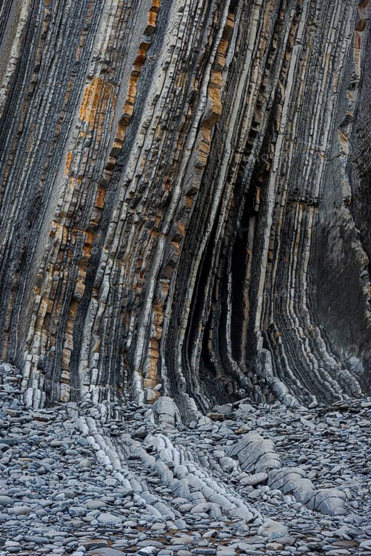 Geological formation of sandstone and limestone layers, Flysch on Itzurun Beach in Zumaia, Spain