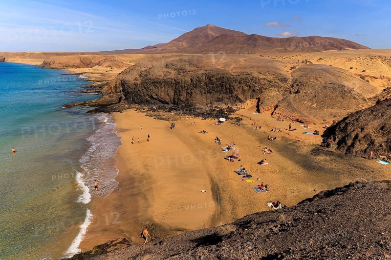 Lanzarote, Canary Islands, Spain, Europe, Playas de las Papagayo, secluded sandy beach surrounded by cliffs and desert landscape