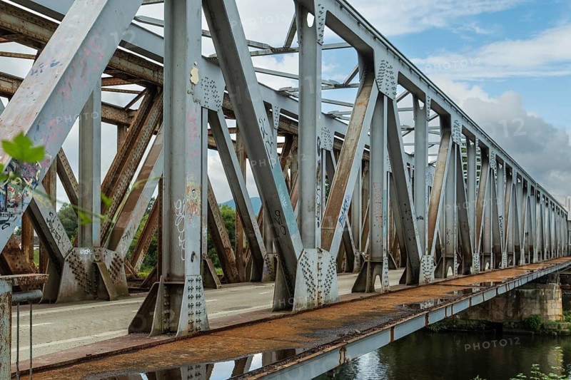 The old railway bridge being converted into the Fiesta Bridge over the Váh River, Capital of Culture 2026, Trencín, Slovakia