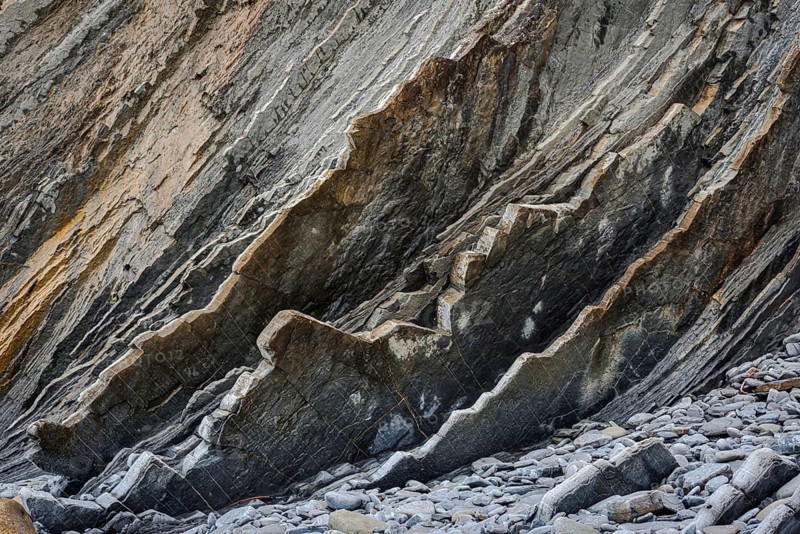 Geological formation of sandstone and limestone layers, Flysch on Itzurun Beach in Zumaia, Spain