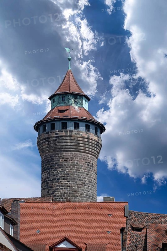Sinwell Tower, a historic round tower a distinctive part of the Kaiserburg, Nuremberg, Middle Franconia, Bavaria, Germany