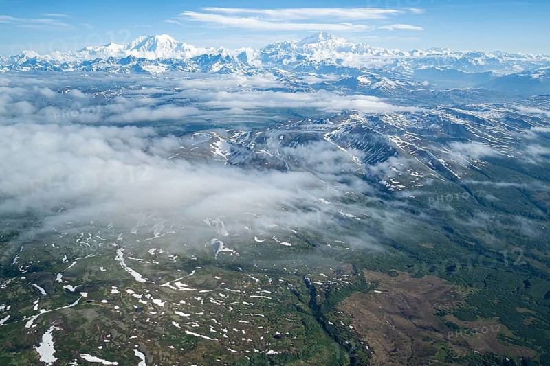 Mt Foraker and Mt Denali or Mount McKinley, aerial view, Alaska Range, Denali National Park, Alaska, USA