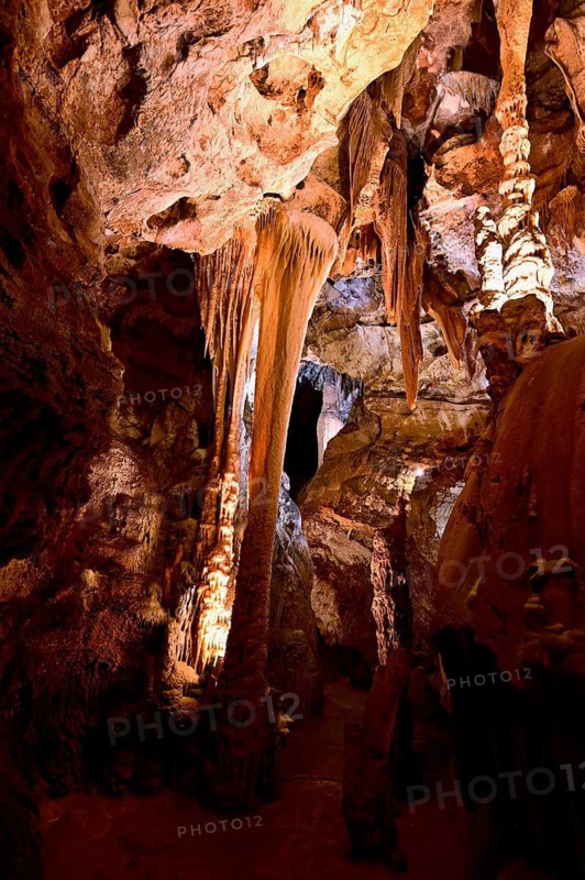 Grotte de la Madeleine, with typical stalactite formations of stalagmites and stalactites, UNESCO World Heritage Site, Saint-Remèze, Ardèche Gorge, Gorges de l'Ardèche, Vallon-Pont-d'Arc, Rhône-Alpes, France