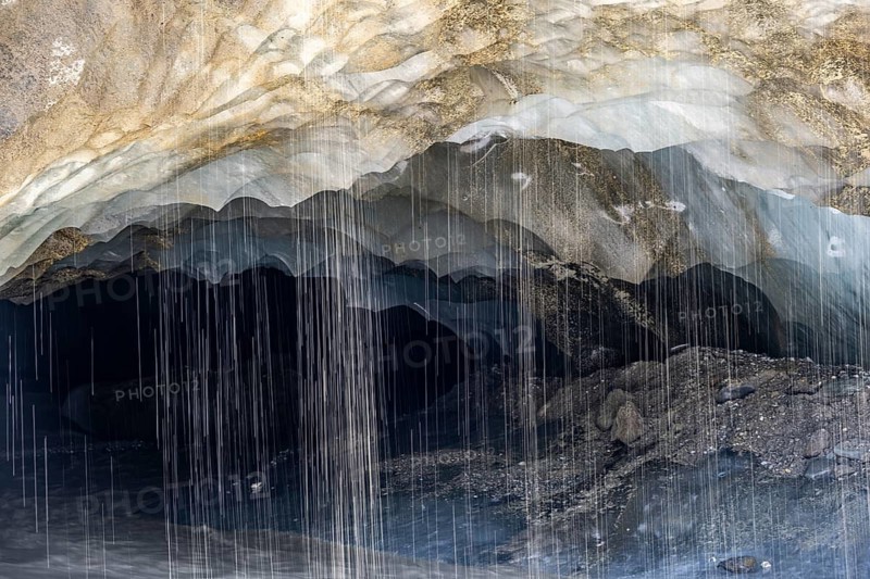 Meltwater at a glacier cave, underground glacier stream, Castner Glacier, Delta Range, Alaska Range, Richardson Highway, Alaska, USA
