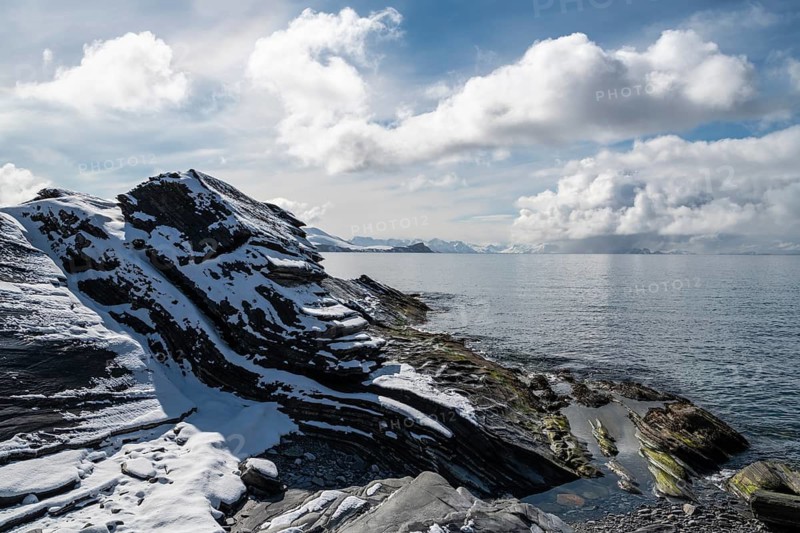 Rocky coast, Söröya, Barents Sea, Finnmark, Norway, May 2019