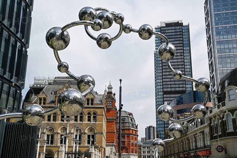 Infinite Accumulation sculpture by Japanese artist Yayoi Kusama, reflecting spheres, Liverpool Street Station, Broadgate District, City of London, London, England, Great Britain