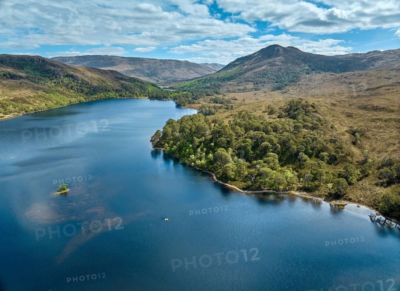 Panoramic aerial landscape photo at Loch Shieldaig in the Highlands, Scotland, UK