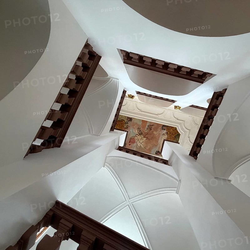 View of a ceiling painting in the open, representative main staircase, Fulda City Palace, East Hesse, Hesse, Germany