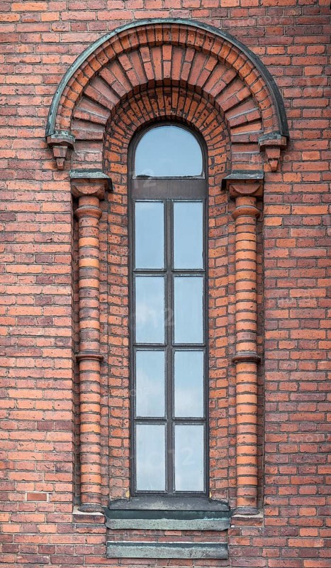 Window, brick wall, Greek Orthodox Uspenski Cathedral or Uspenskin Katedraali, Katajanokka, city center, Helsinki, Finland