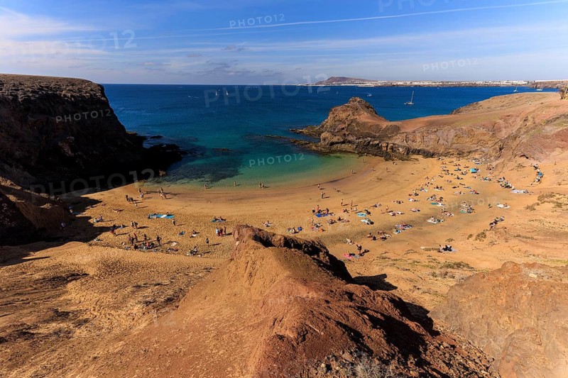 Lanzarote, Canary Islands, Spain, Europe, Playas de las Papagayo, lively sandy beach in rocky surroundings with sea views