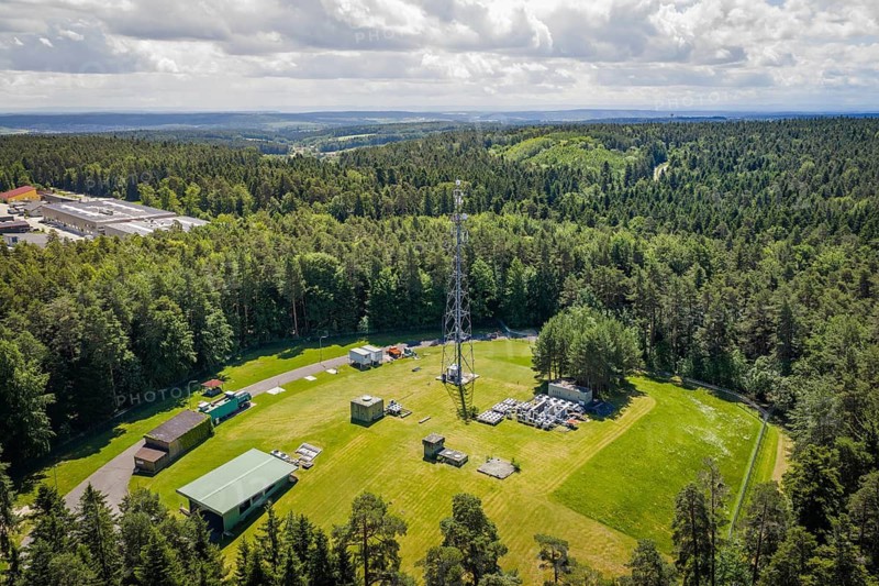 Tower in a meadow in the middle of an extensive forest area, bunker complex, Calw, Germany