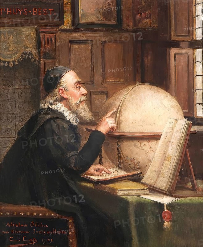 Abraham Ortelius, 1527 – 1598, Flemish scholar, cartographer, geographer and cosmographer, digitally edited based on a historical painting by Constant Aimé Marie Cap