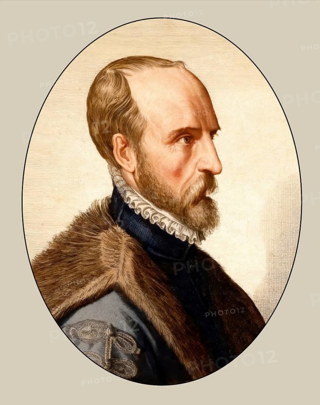Abraham Ortelius, 1527 – 1598, Flemish scholar, cartographer, geographer and cosmographer, digitally edited based on a historical illustration by Philip Galle