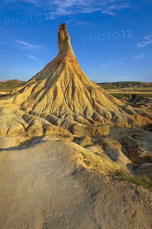 The Castil de Tierra monolith in the morning light in the Bardenas Reales Natural Park, Navarra, Spain
