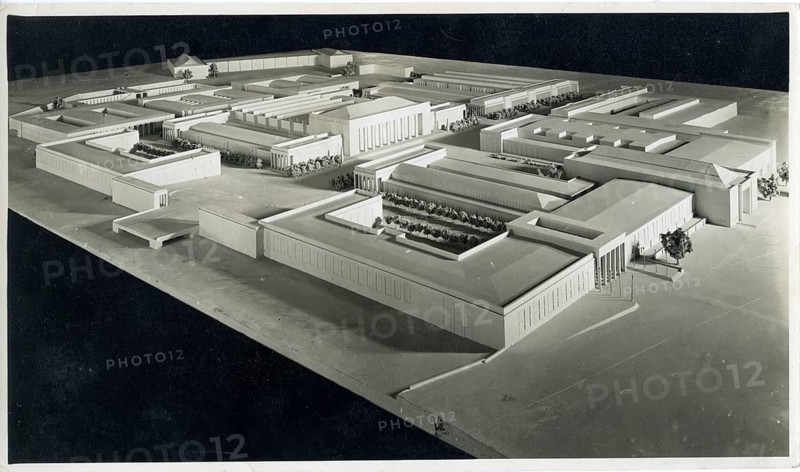 Leipzig, trade fair, model, exhibition extension, architecture, Kurt Schiemichen, Ernst Sagebiel, model of an urban building complex with symmetrical structures, 1935