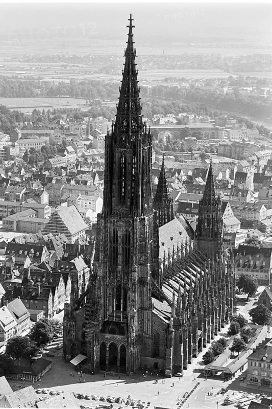 Historical aerial view of Ulm Danube with Münster from 1961, Ulm, Baden-Württemberg, Germany