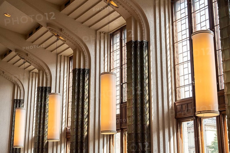 Large lamps, Taulu station restaurant, Helsinki Central Station or Helsingin päärautatieasema, Finland