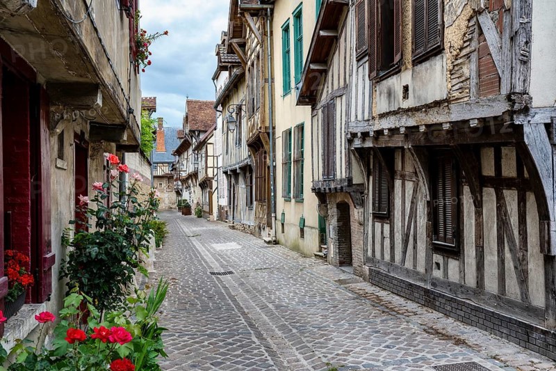 Morbid charm in a picturesque, medieval old town alleyway in Troyes, Aube department, Grand Est region, France