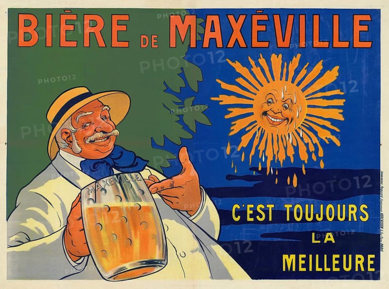 Advertising poster, beverage advertisement, beer poster from 1912 for the brand Biere de Maxeville, France, authentic reproduction of a historical advertising poster, advertising sign, in high resolution