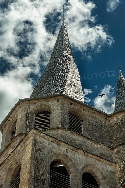Saint Come d'Olt labelled Les Plus Beaux Villages de France, wisted steeple church, Church of St Come and St Damien, Aveyron, Occitanie, France