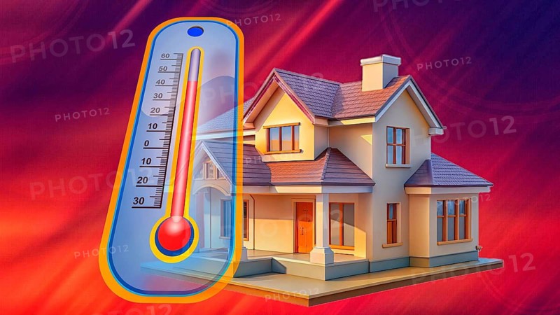 Symbolic image, house construction, single-family home, planning, century-values, climate crisis, living at maximum temperature, risk for children and elderly people, carbon dioxide CO2, climate protection, livable world, nature protection, biodiversity, species extinction, industrial emmision, ecosystem diversity, drought, crop failures, drought disasters, famine worldwide, water scarcity, floods, heat records, melting ice, desertification