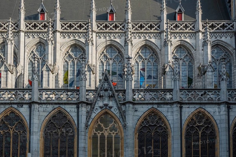 View of the south façade with stained-glass windows of St. Paul's Cathedral in Liège, Belgium