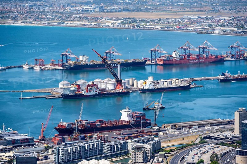 Industrial port with container ships, Cape Town, South Africa