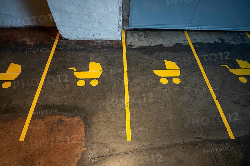 Yellow markings, stroller parking spaces, Ålesund or Alesund, Møre og Romsdal Fylke, Norway