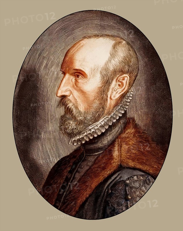 Abraham Ortelius, 1527 – 1598, Flemish scholar, cartographer, geographer and cosmographer, digitally edited based on a historical illustration by Philip Galle