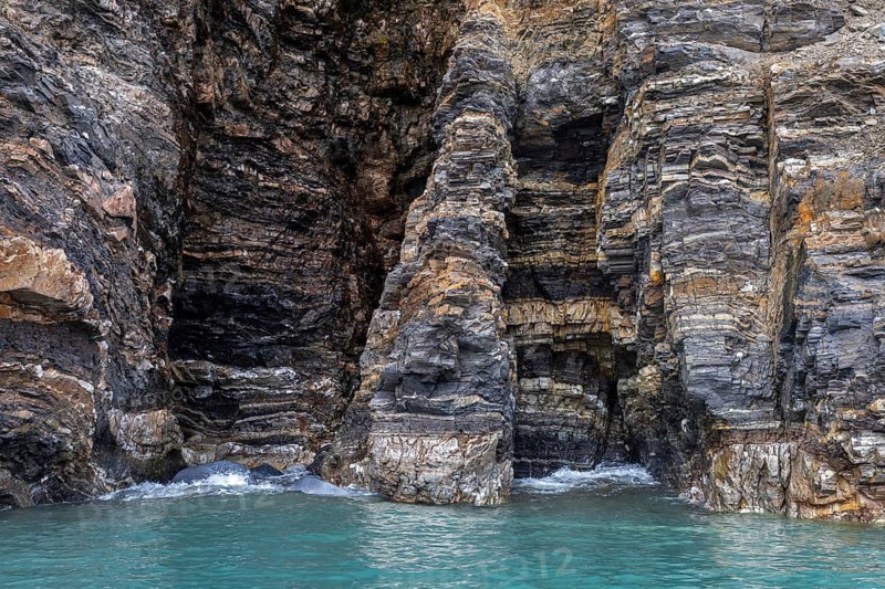 Metamorphic rock formation along Krossfjorden, Haakon VII Land, Spitsbergen, Svalbard, Norway