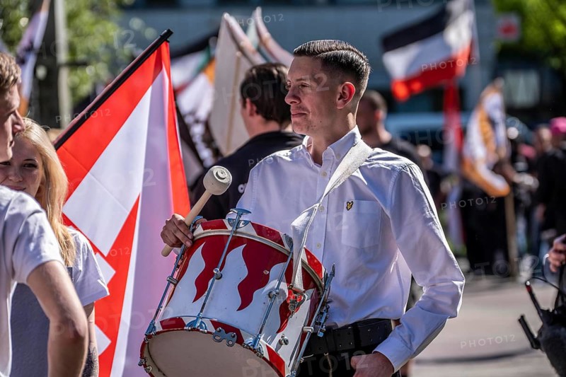 Youth organization Young Nationalists, the party Die Heimat, NPD successor, demonstrates on May 1 in downtown Essen, demand remigration of foreigners, chanting Germany out of German foreigners, approx. 250 ultra-right party followers from all over Germany with trendy clothing, Essen, North Rhine-Westphalia, Germany