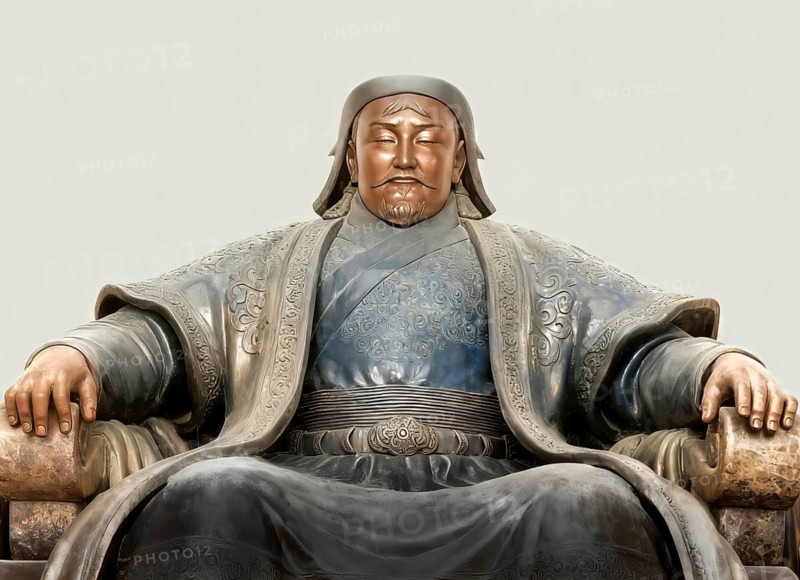 Genghis Khan, Dschingis Khan, or Chinggis Khan, born Temüjin, Temüdschin or Temüüdschin, c.?1162 – 1227, also known as Chinggis Khan, founder and first khan of the Mongol Empire, digitally edited based on a monument to Genghis Khan in Ulaanbaator, Mongolia, East Asia