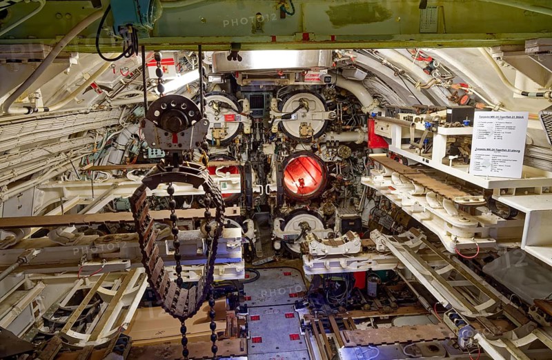 Museum submarine H.M.S.Otus. torpedo room. Sassnitz, Mecklenburg-Western Pomerania, Germany