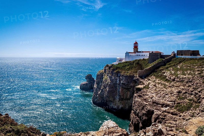 Lighthouse (Cabo de São Vicente) on a cliff, Algarve, Portugal