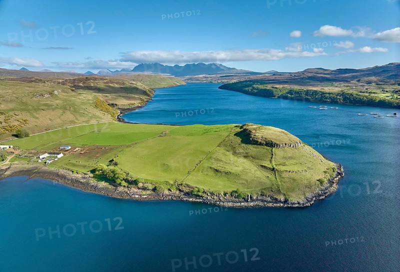 Aerial photo of the landscape at Loch Harport on the Isle of Skye, Inner Hybrides, Scotland, UK
