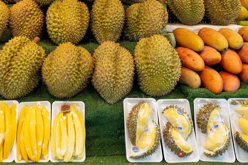 Durian fruit sales rack, Pattaya, Thailand