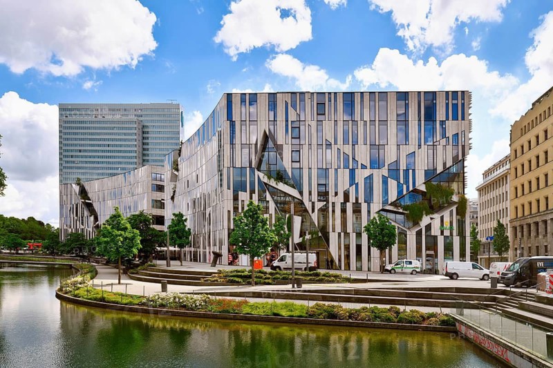 Düsseldorf, Germany - June 9th 2026: Kö-Bogen I by Daniel Libeskind in Düsseldorf city center. Modern landmark architecture with glass and natural stone facades