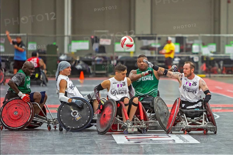 Detroit, Michigan - The National Veterans Wheelchair Games, an annual event sponsored by the Paralyzed Veterans of America and the Department of Veterans Affairs. Wheelchair rugby is an aggressive sport that was originally called 'murderball.'