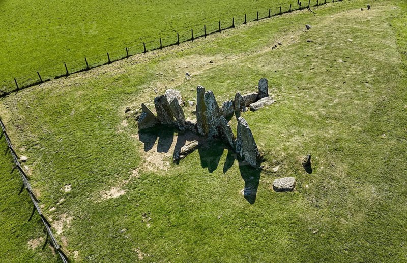 Aerial photo of the megalthic grave of Newton Stewart, Scotland, UK
