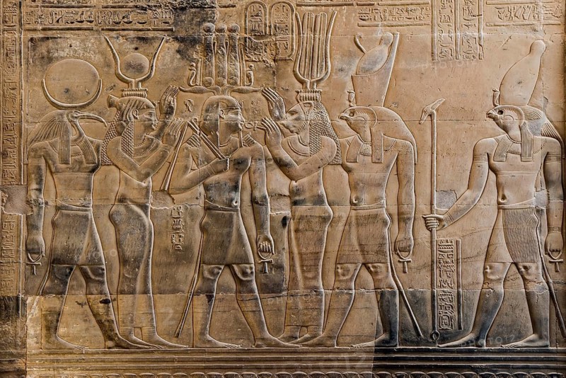 Reliefs and hieroglyphs, Kom Ombo temple, Upper Egypt, Egypt