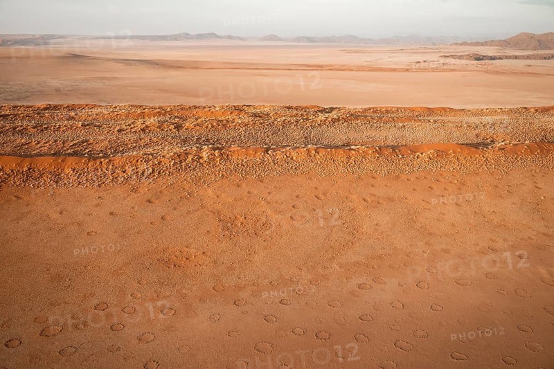 Sandy desert with Fairy Circles, circular areas, aerial view, Namib Desert, Namib Naukluft Park