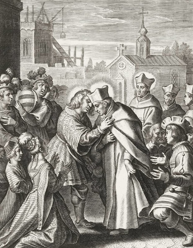 Gottfried von Cappenberg, Godefridus van Cappenberg, Godfrey of Cappenberg, 1096/97 - 1127, a Westphalian count from the House of Cappenberger, meets Saint Norbert of Xanten and donates all his possessions to the order of the Premonstratensians