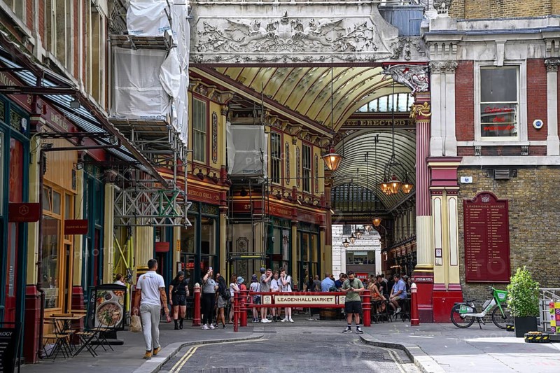 Entrance of Leadenhall Market, Victorian era market hall, City of London, London, England, Great Britain