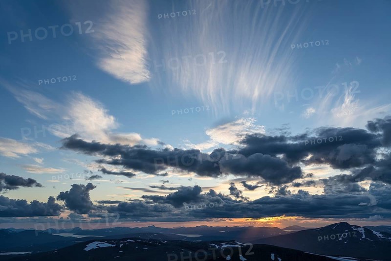View from Sarek National Park to Padjelanta National Park, Laponia World Heritage Site, Norrbotten, Lapland, Sweden, August 2021