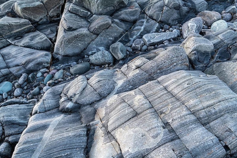 Rock structures on the coast, Söröya, Finnmark, Norway, February 2019