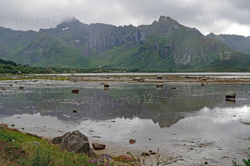 Impressive mountain landscape under cloudy sky, Lofoten, Nordland, Norway