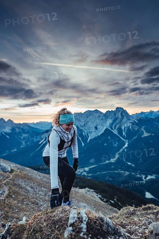 Trail running on the Grubigstein in the Tiroler Zugspitzarena in Tyrol in the Alps in Austria
